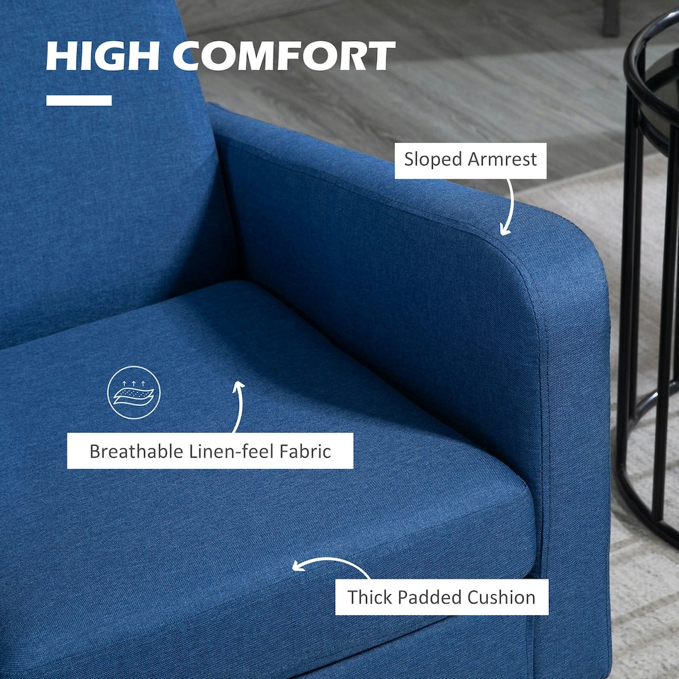 image 1 of HOMCOM Modern Armchair Accent Chair with Rubber Wood Legs for Bedroom Blue