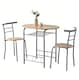 image 1 of Kitchen Breakfast Bar Small Dining Table and 2 chairs Set with Metal frame -Natural