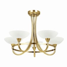 Cagney 5 Light Semi Flush Multi Arm Ceiling Light Antique Brass, White Glass, G9