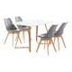 image 1 of 5PCs Dining Set - a White Dallas Dining Table & Set of 4 Lorenzo Tulip Chairs with Padded Seat | Grey