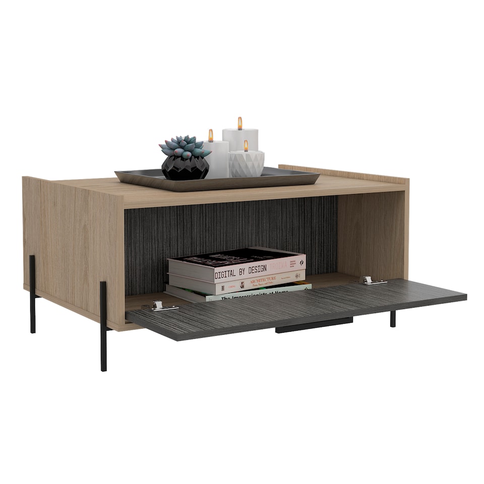 image 1 of Harvard Storage Coffee Table With Drawer - Washed Oak and Carbon Grey Oak Effect Top with Metal Hardware | Brown | Washed Oak & Carbon Grey | One Size | 1
