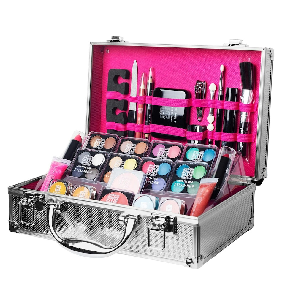 image 1 of Envie Dawn Till Dusk Make Up Large Storage 54 Piece Vanity Case Set, Silver | Multi