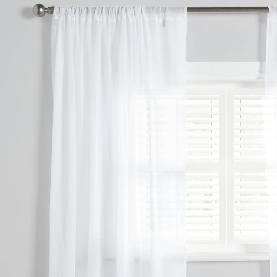 image 1 of OHS Linen Look Slot Top Sheer Net 2 Panel Voile Curtains, 55x87" - White