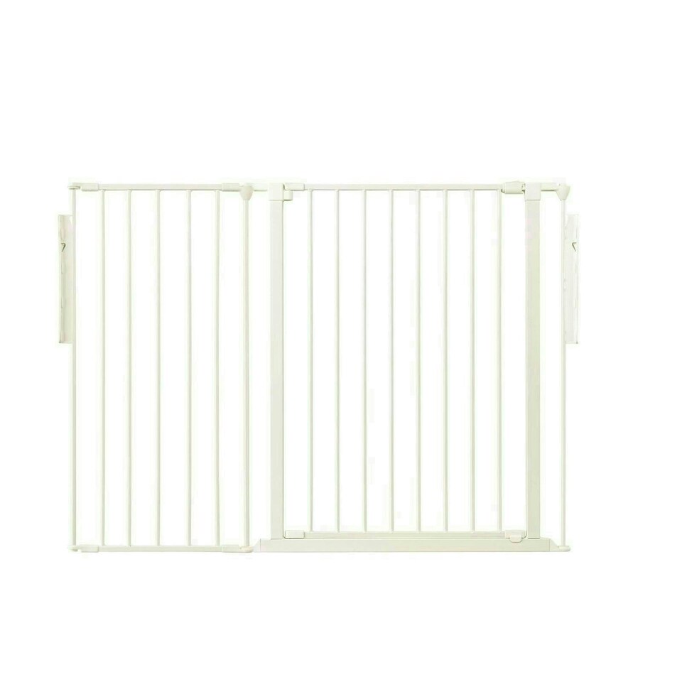 image 1 of Safetots Premium Extra Tall Room Divider, up to 128cm Wide, White, 105cm Tall, Multi Panel Flexible Room Barrier, Room Divider with Door for Baby White