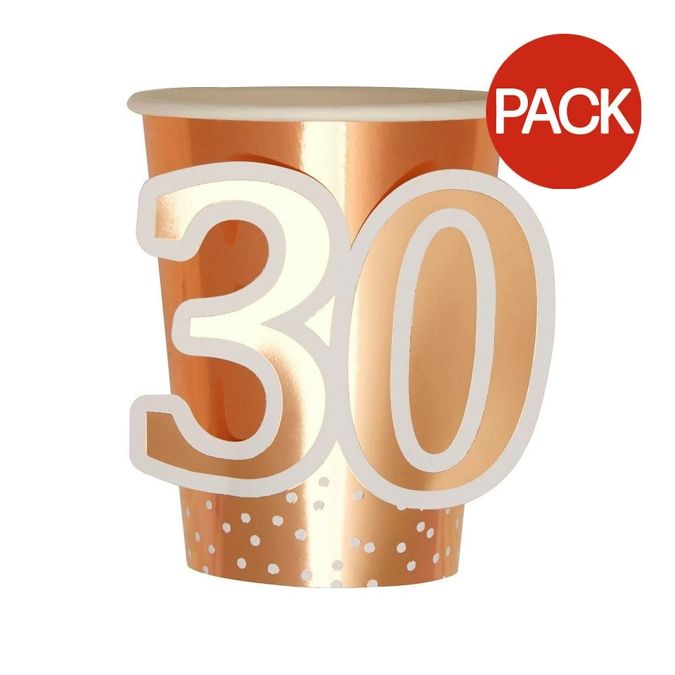 Neviti 30th Birthday Disposable Cup (Pack of 8) - Rose Gold/White - One Size