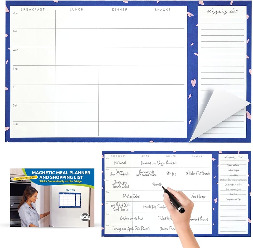 image 1 of Weekly Magnetic Meal Planner & Shopping List – 52 Sheet Fridge Organiser Pad for Meal Prep, Grocery Planning & Easy Attachment