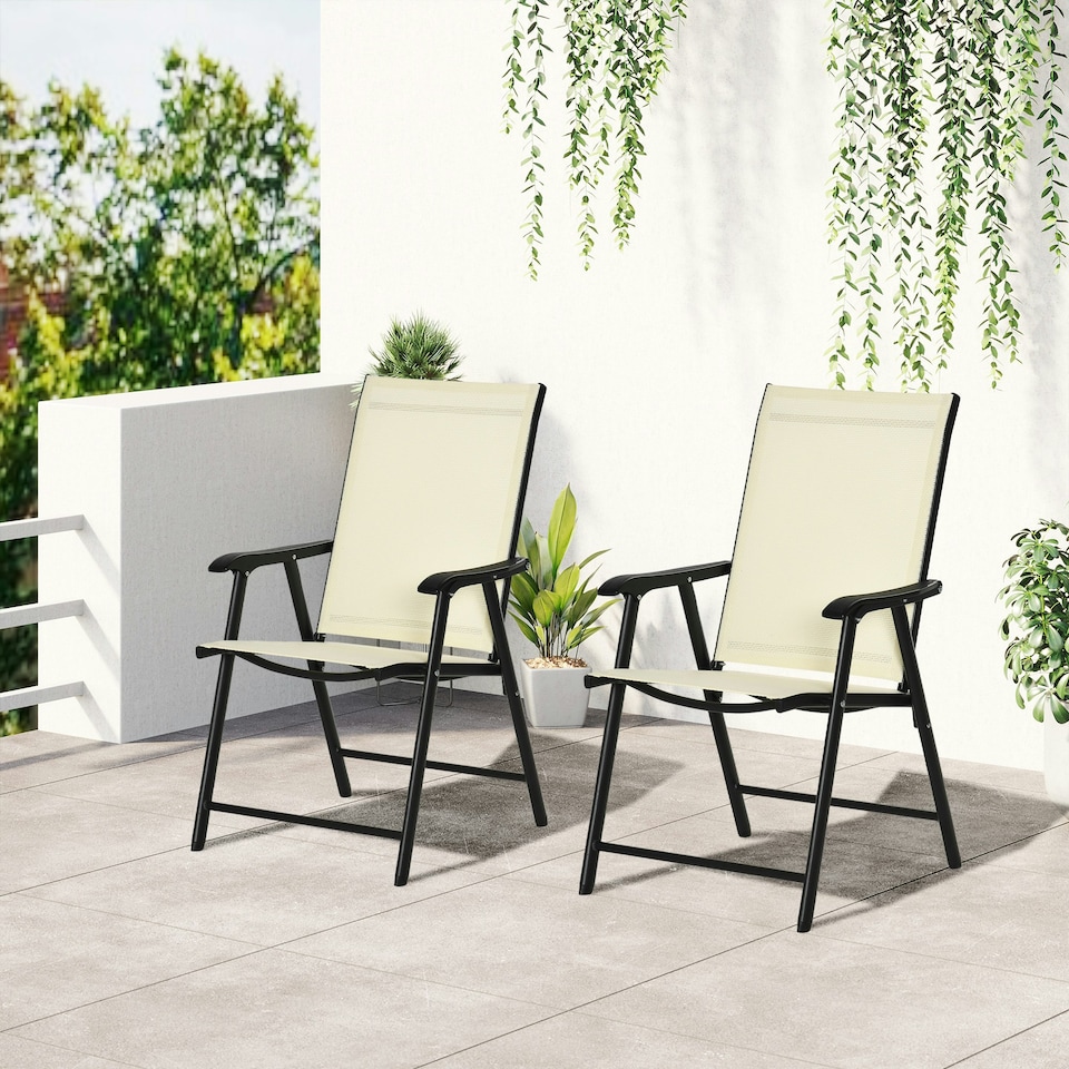 image 1 of Outsunny 2-PCS Garden Armchairs Outdoor Patio Folding Modern Furniture Beige