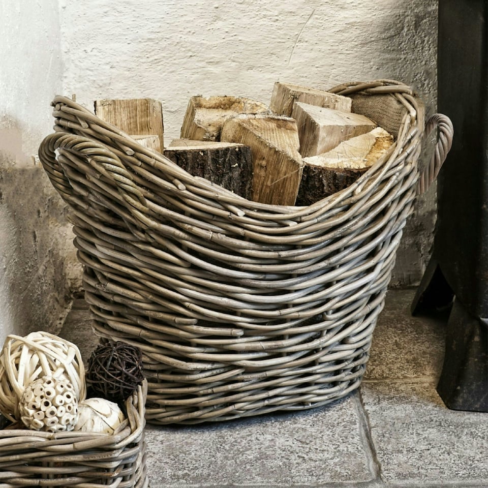 image 1 of Wicker Log Basket Oval Lined N/A