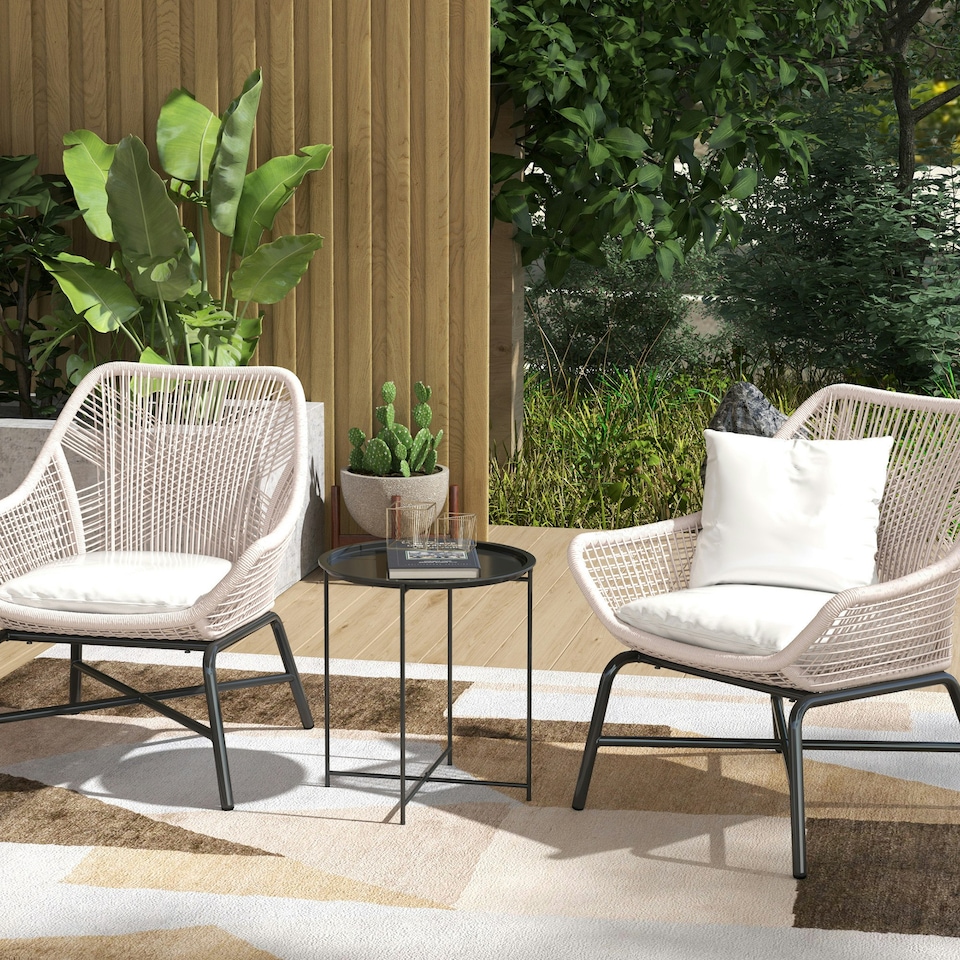 image 1 of Outsunny 46cm Round Garden Table, Small Side Table w/ Removable Tray 