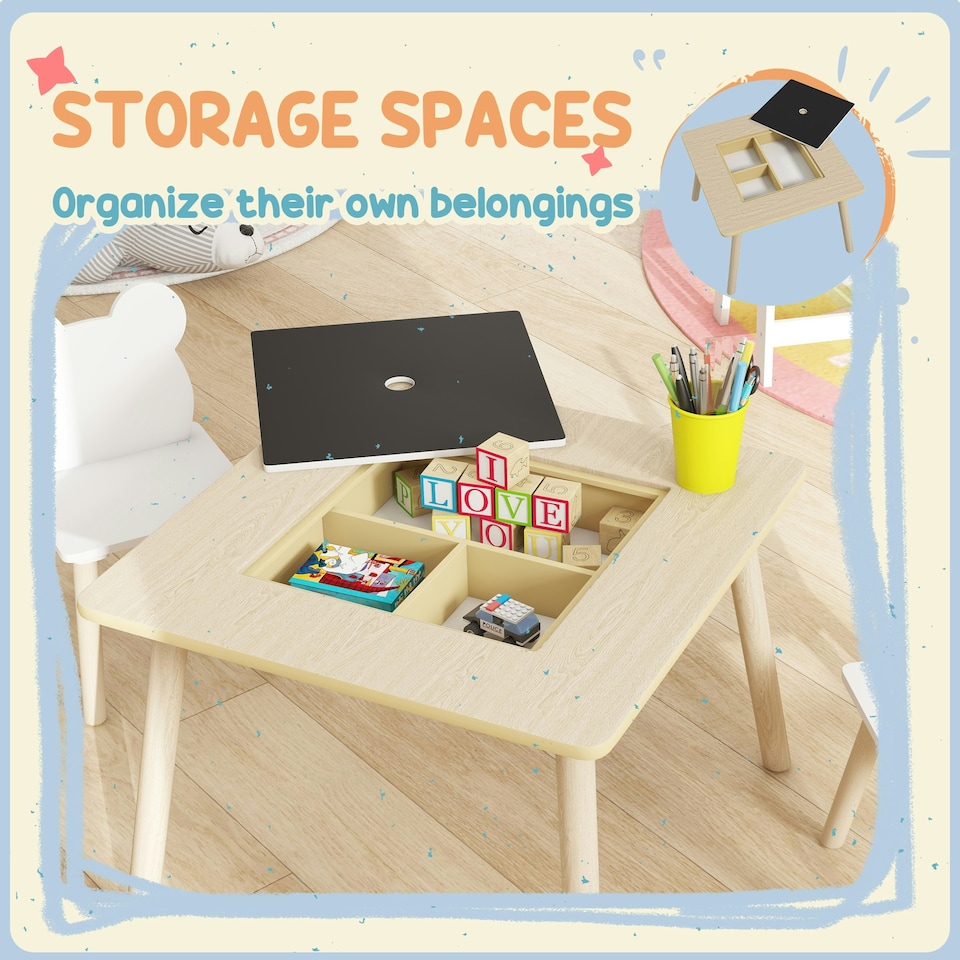 image 1 of AIYAPLAY 3-Piece Toddler Table and Chairs Set for Nursery, Playroom