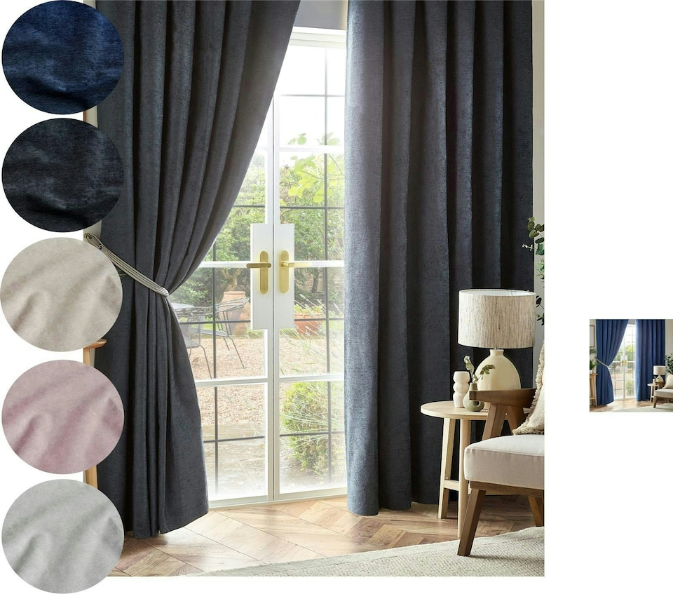 image 1 of Chenille Blackout Pencil Pleat Taped Top Curtains - 117cm x 229cm - Charcoal