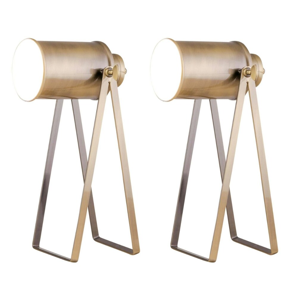 image 1 of First Choice Lighting Set of 2 Antique Brass Tripod Spotlight Style Table Lamp Bronze