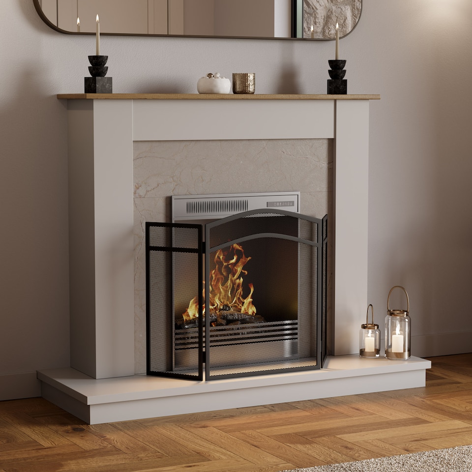 image 1 of Fire Vida Milton 3 Panel Fire Guard Folding Fireside Fireplace Screen Accessory, Black