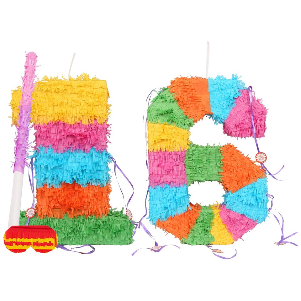 image 1 of Fax Potato 16th Birthday Pinata Set with Stick & Blindfold - Pink Stick