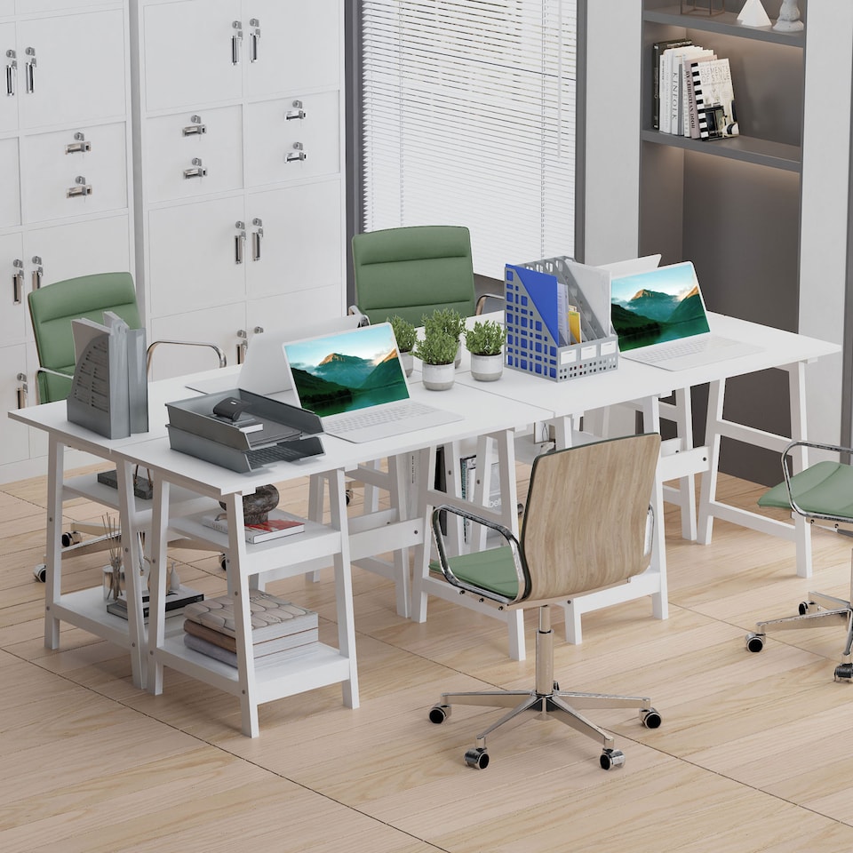 image 1 of HOMCOM Compact Computer Desk with Storage Shelves, Study Table with Bookshelf, PC Table Workstation for Home Office, Study, Easy Assembly, 106 x 51cm, White | White