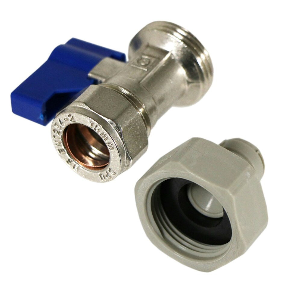 image 1 of SPARES2GO American Fridge Freezer 15mm Compression Valve 1/4" 3/4" BSP Water Tap Pipe Adaptor Connector