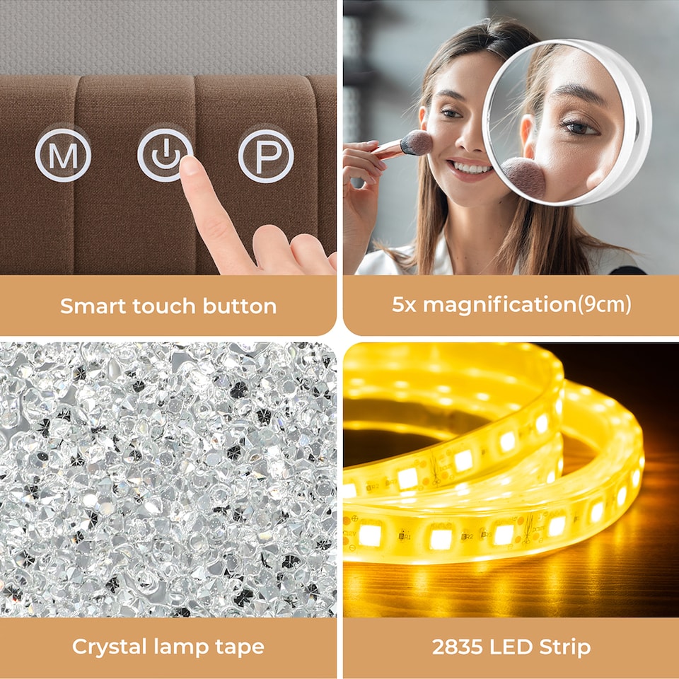 image 1 of Emitto Emitto Tabletop Touch Vanity Mirror Makeup USB LED Medium 58x48cm | Clear | M