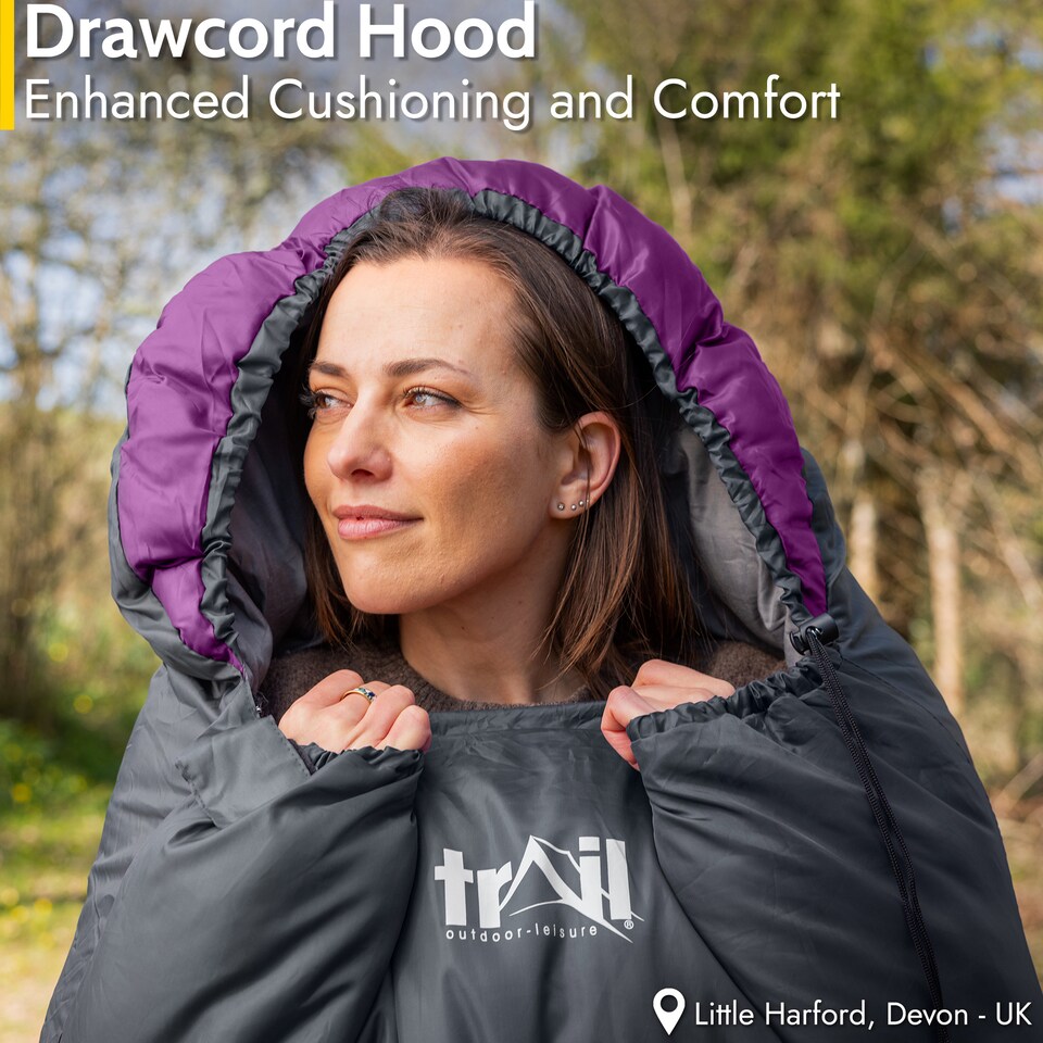image 1 of Adult Sleeping Bag 3 Season Single Person Warm Hood Carry Bag Trail Alpine 251 | Purple | Single | 1