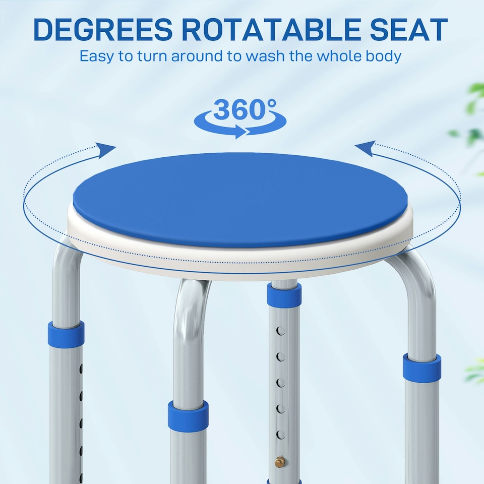 image 1 of HOMCOM 360 Degree Swivel Shower Stool with Non-Slip Feet for Disabled, Blue