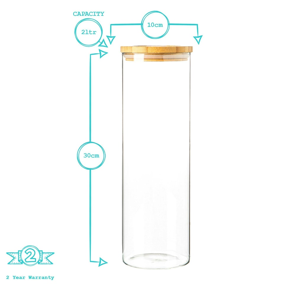 image 1 of Argon Tableware Glass Storage Jars with Wooden Lids - 2 Litre - Pack of 3