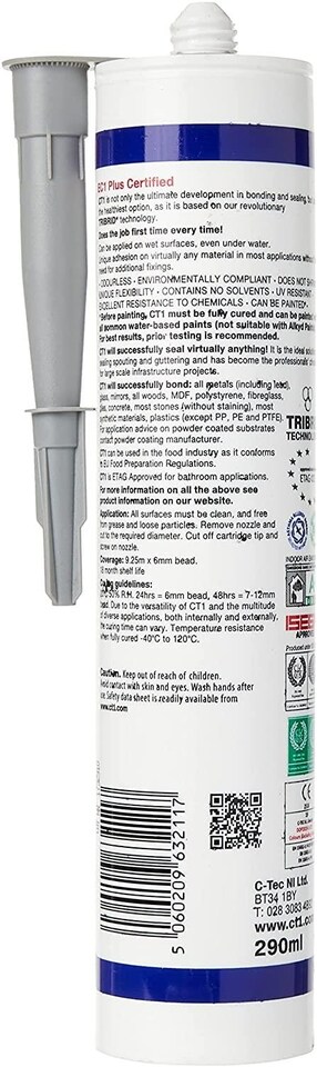image 1 of CT1 Grey Construction Sealant Adhesive Tube for Virtually Any Material Pack 12
