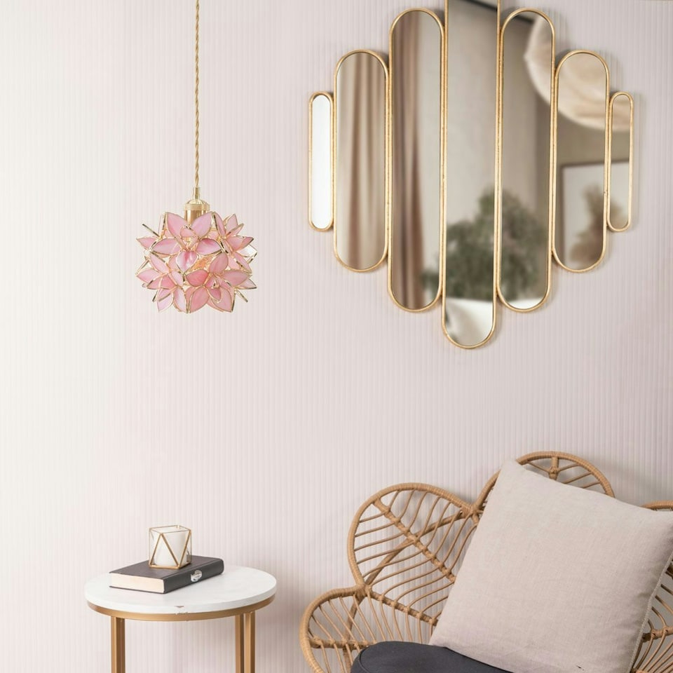 image 1 of ValueLights Reine Easy Fit Glass Flower Pendant Ceiling Light Shade / Table Lampshade - Pink - Bulb Included