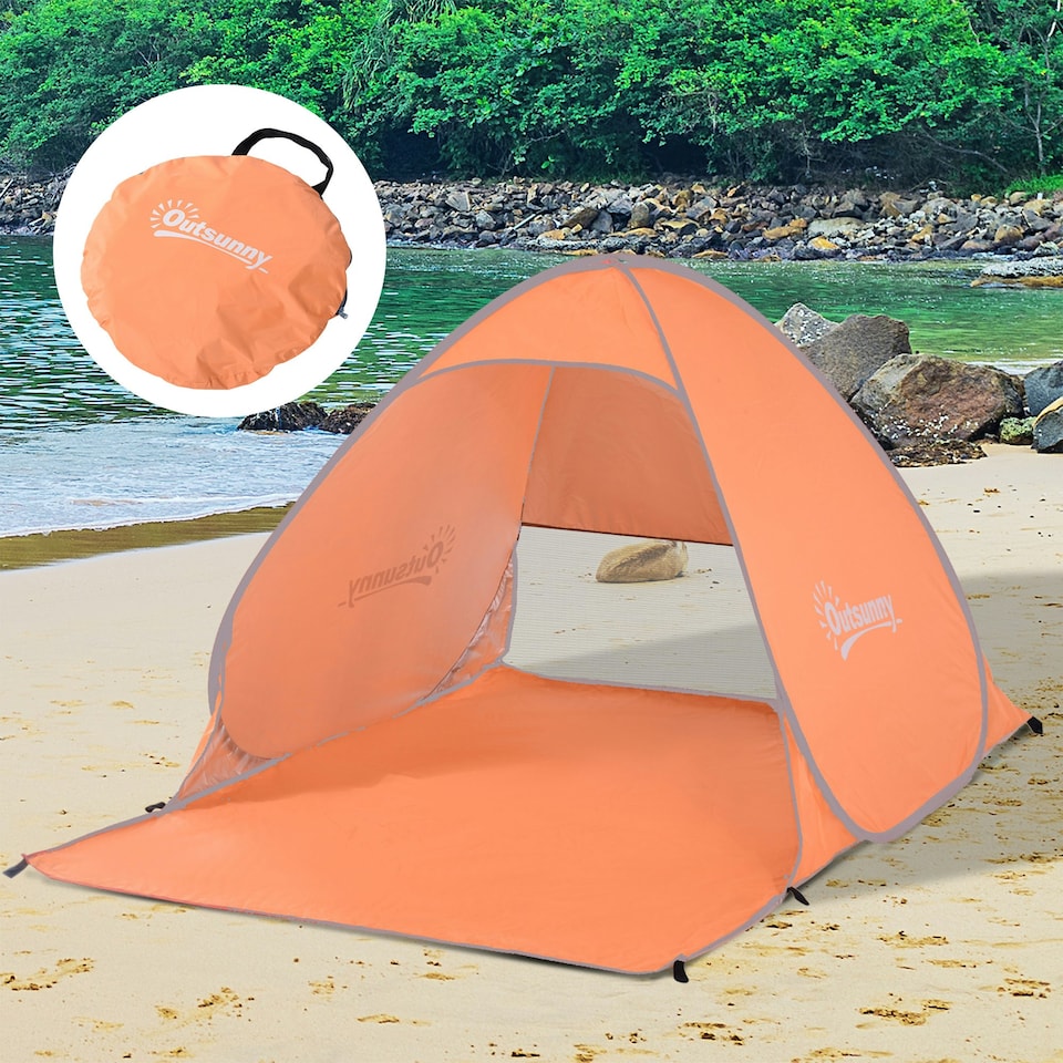 image 1 of Outsunny 2-3 Person Pop up Tent Instant Camping Tent Sun Shade Shelter Orange