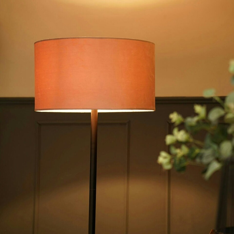 image 1 of ValueLights Charlie Black Floor Lamp Pink Velvet Shade | Black