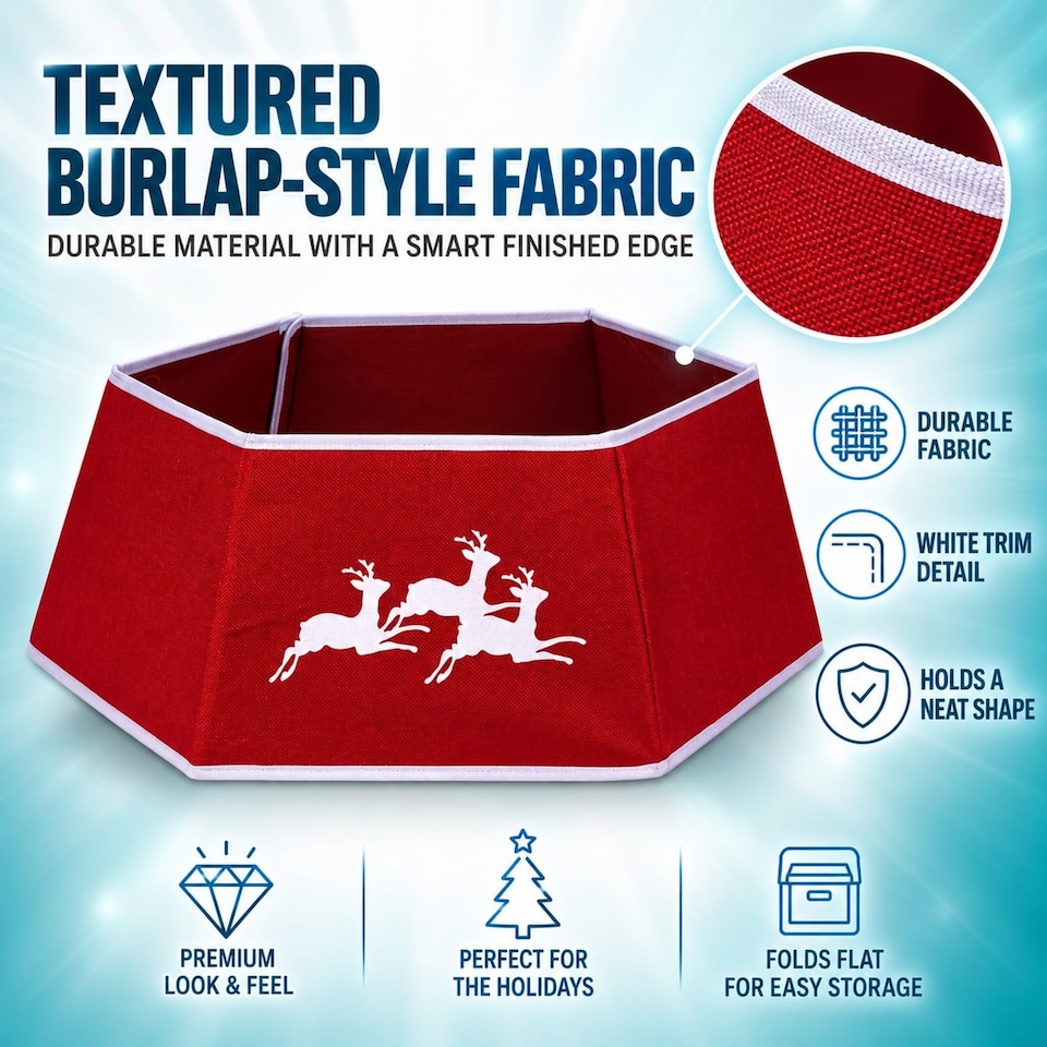 image 1 of 26.8 Inch Hexagonal Fabric Christmas Tree Collar Foldable Red Burlap Cover for Tree Stands