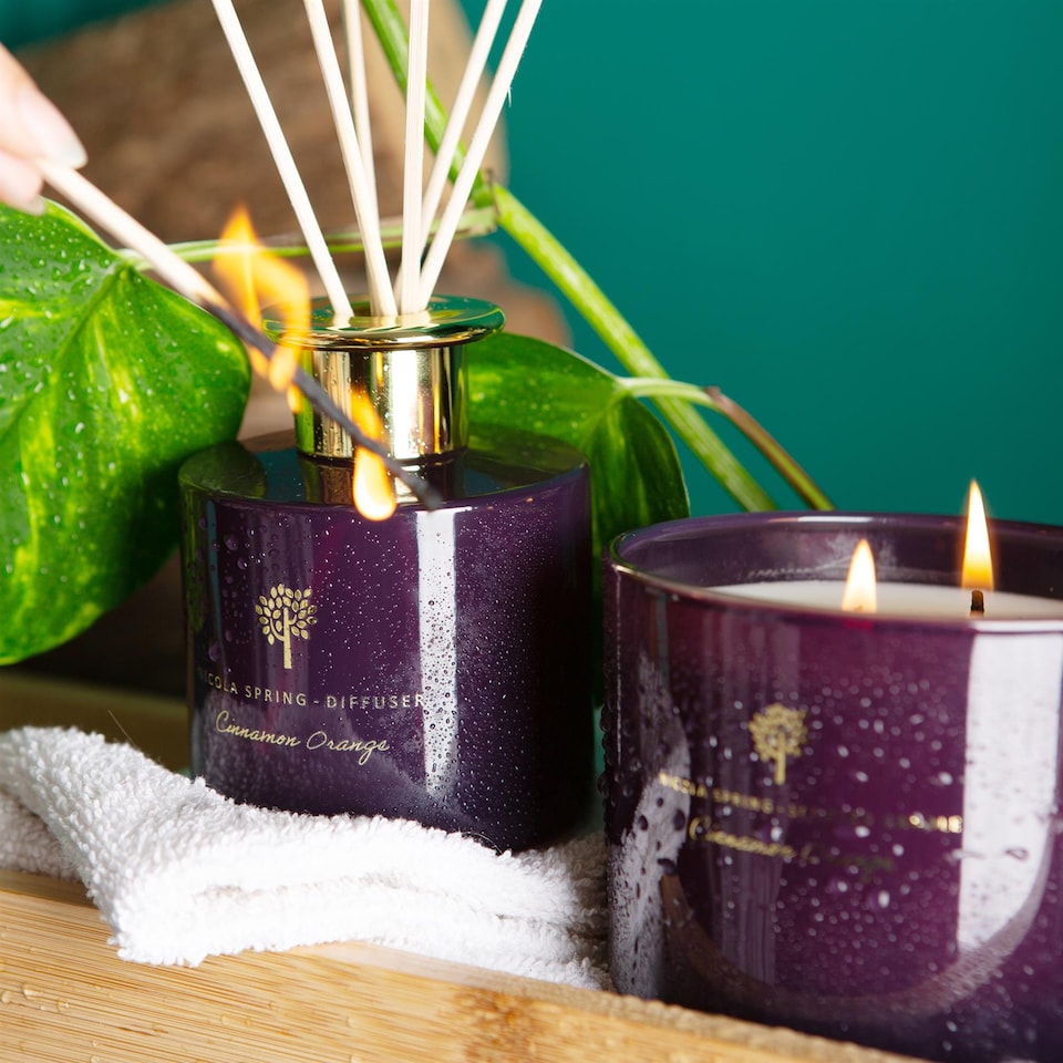 image 1 of Nicola Spring Scented Candle & Reed Diffuser Set - 350g - Cinnamon & Orange | Purple | Purple