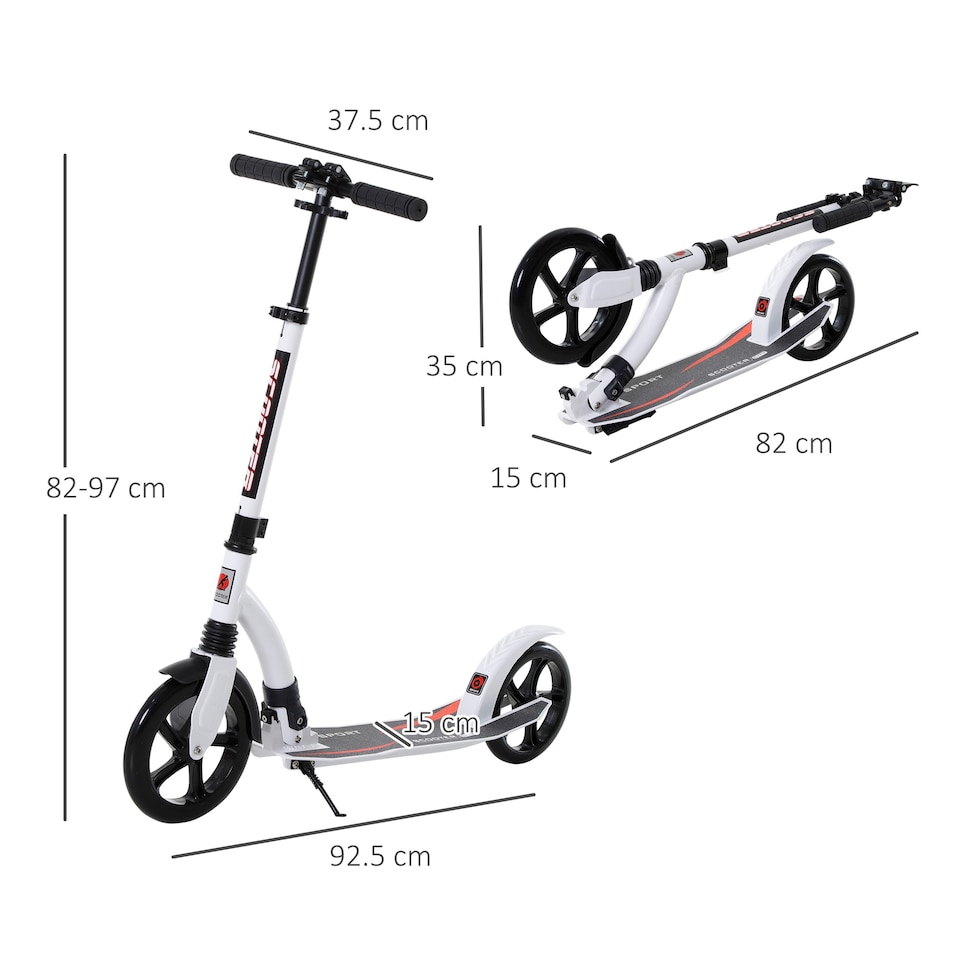 image 1 of HOMCOM Foldable Kick Scooter with Double Shock Absorption and Big Wheels, Height Adjustable Aluminium Frame Big Wheel Scooter for 14+ Teens Adult - White