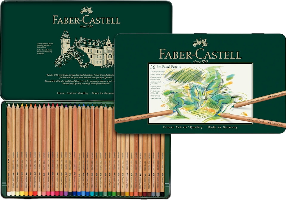 image 1 of Faber-Castell PITT Pastel Pencil Set, Multicoloured, Tin of 36