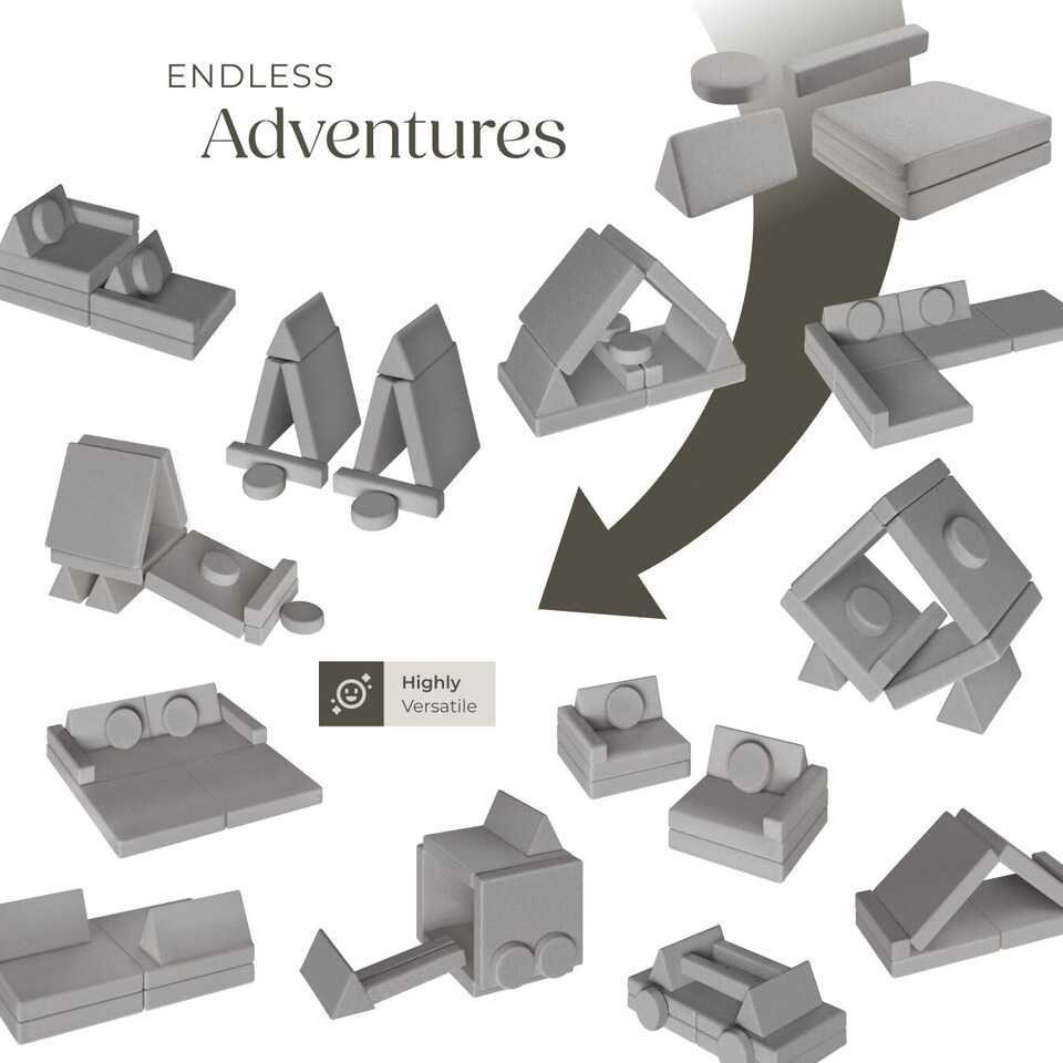 image 1 of Kids Sofa Lilly - 8-piece, flexible arrangement play sofa, thick padding, removable covers | Grey | grey | Two Seater | 1