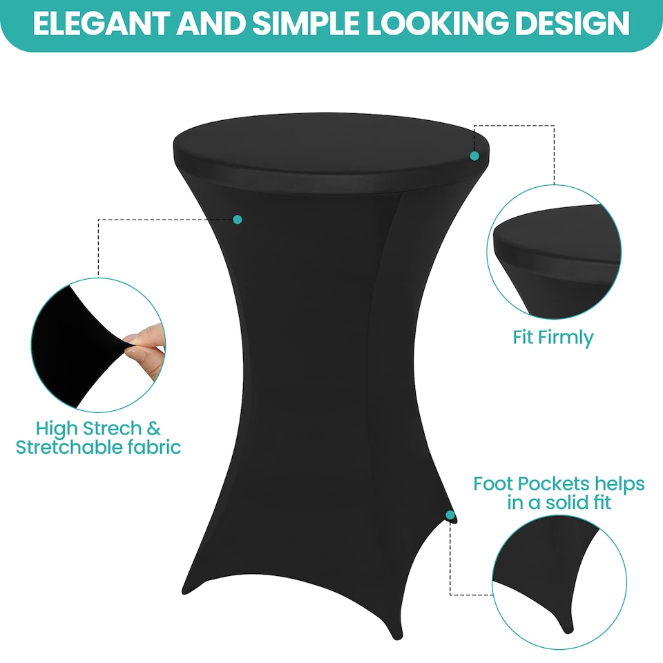 image 1 of 1pc Cocktail Spandex Tablecloth, Table Cover with Leg Pockets - 32" Round