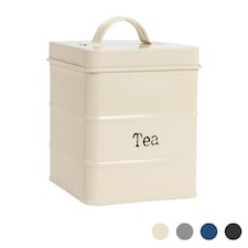 Harbour Housewares Cream Vintage Metal Kitchen Tea Canister Kitchen Caddy Kitchen Storage Containers Canisters