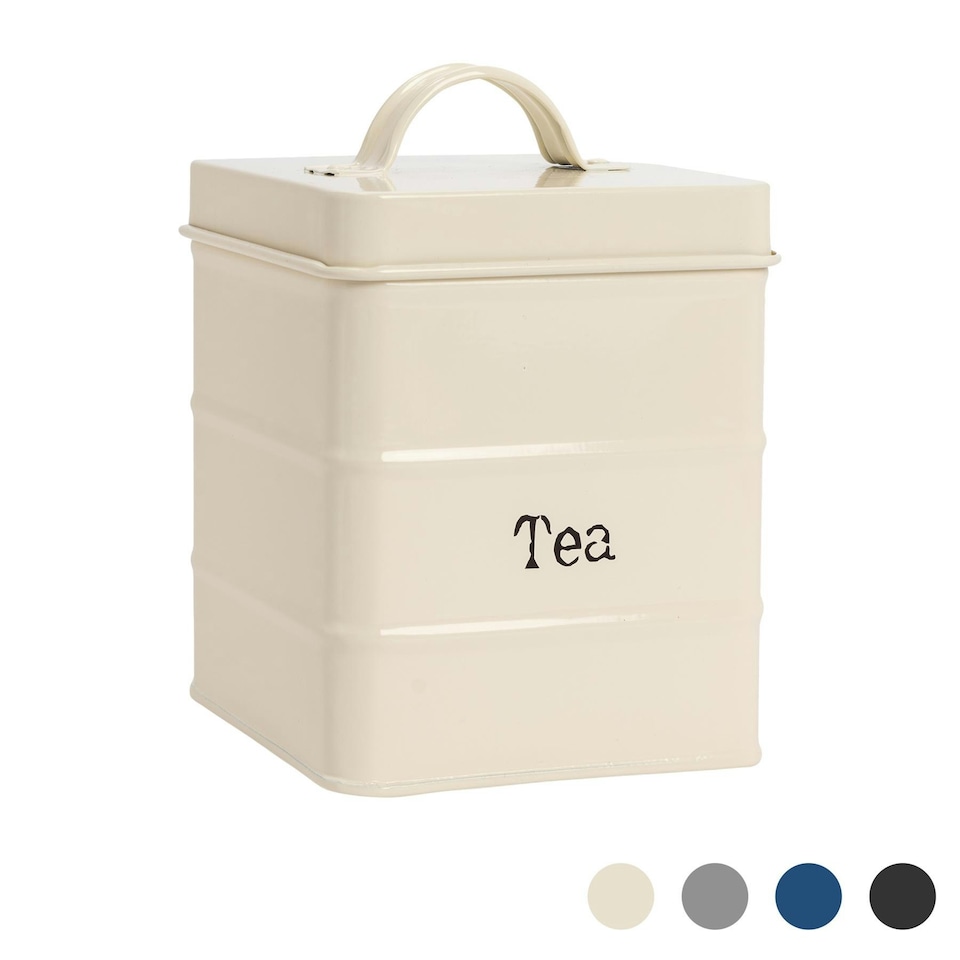 image 1 of Harbour Housewares Cream Vintage Metal Kitchen Tea Canister Kitchen Caddy Kitchen Storage Containers Canisters