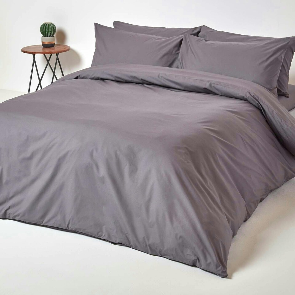 image 1 of Homescapes Dark Grey Egyptian Cotton Fitted Sheet 200 TC, Single | Grey | Single