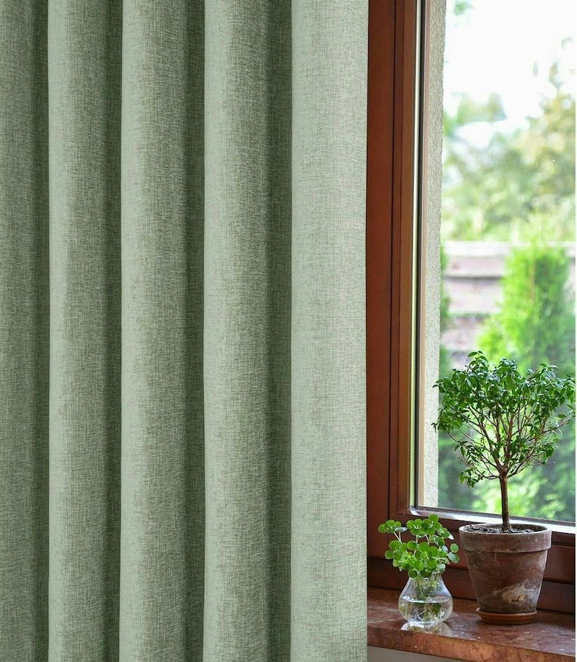 image 1 of Amberley - Thermal Interlined Chenille Curtains - Eyelet - 100% Polyester (Sage, 66'' x 90'' - 168cm x 229cm (Pair)) | Green | Green