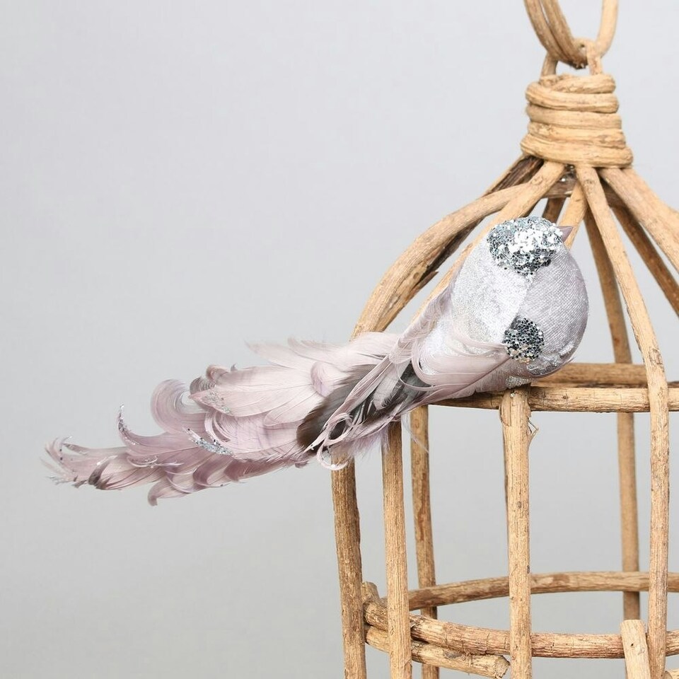 image 1 of Decorative Silver Showfeather Bird With Clip