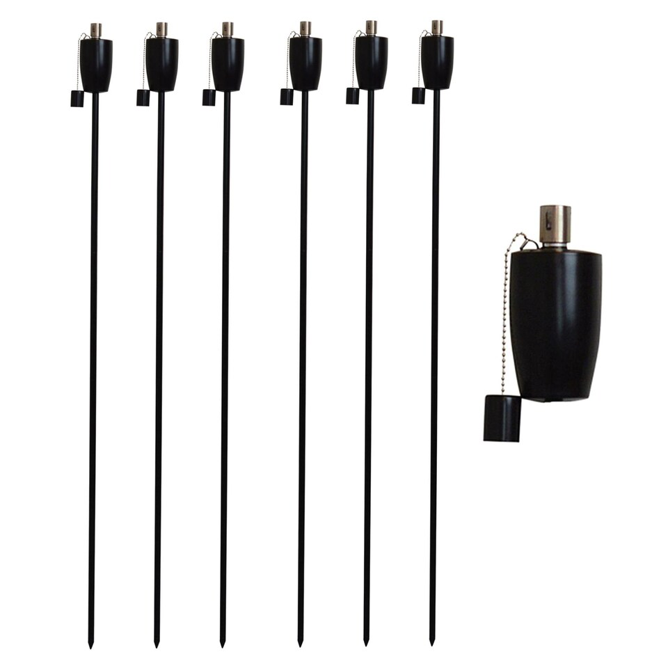 image 1 of Harbour Housewares 146cm Metal Garden Torches - Barrel - Outdoor Lighting Oil Fuel Lamp Candle Flame Lantern | Black | Black | 12