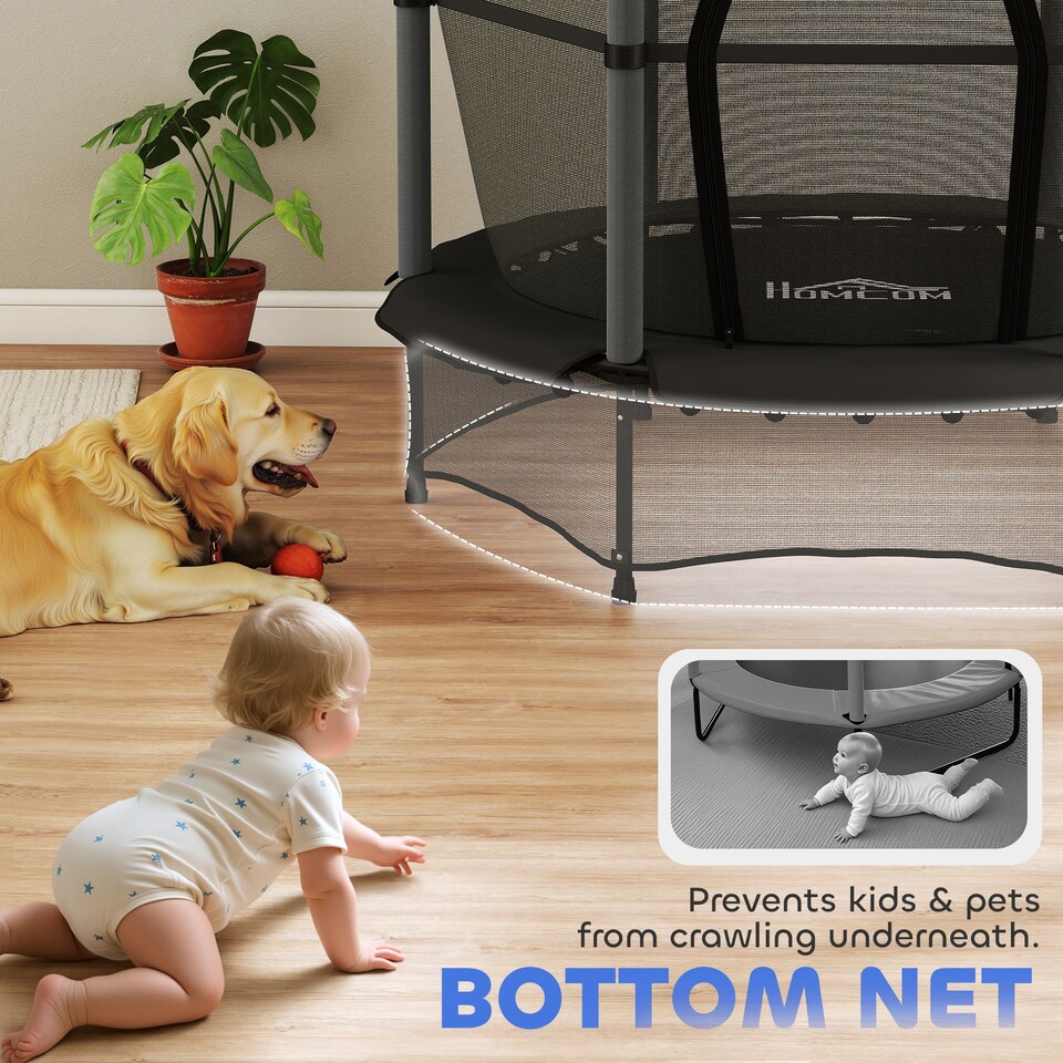 image 1 of HOMCOM 4.6FT Kids Trampoline with Safety Enclosure for Ages 3-10 Years | Black | Black