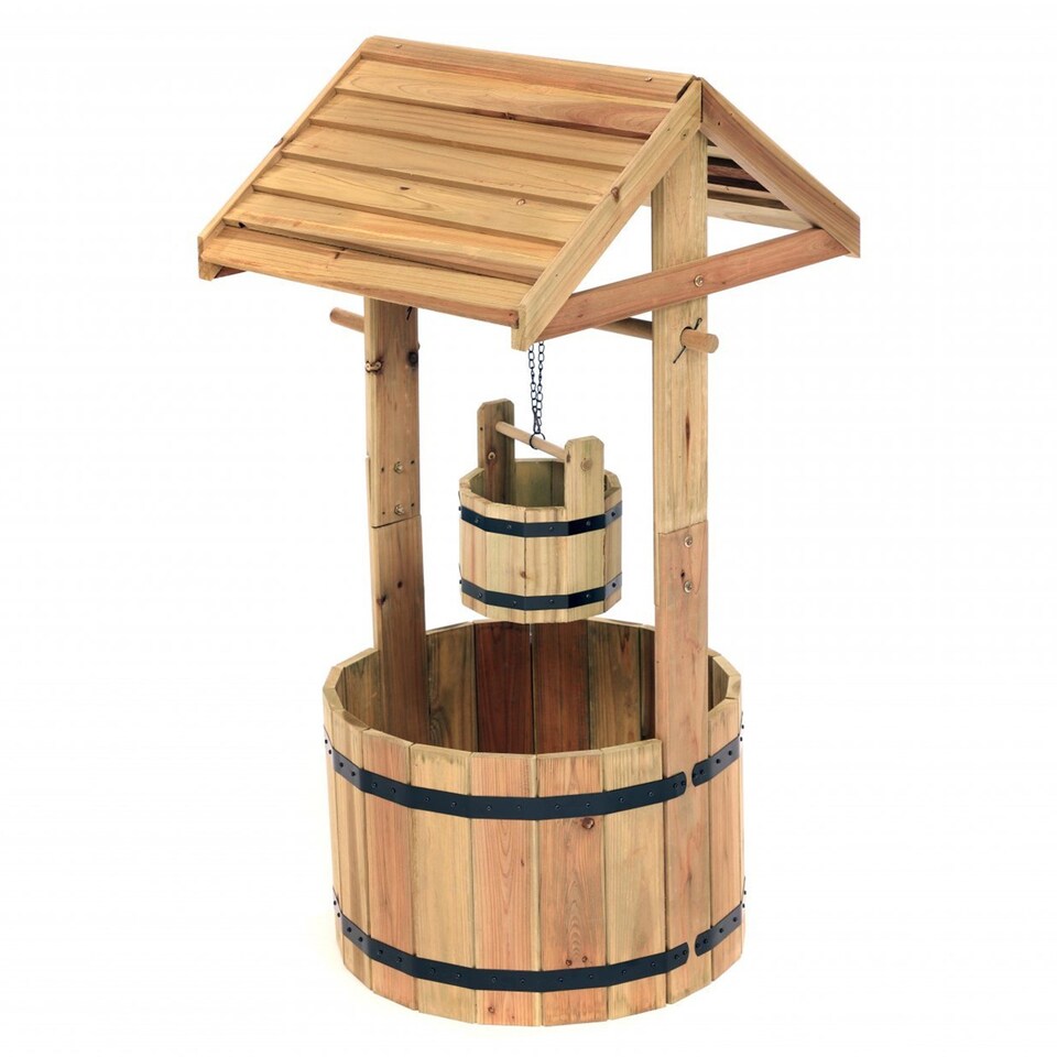 image 1 of Garden Wooden Wishing Well Flower Planter Ornamental Plant Pot | Brown