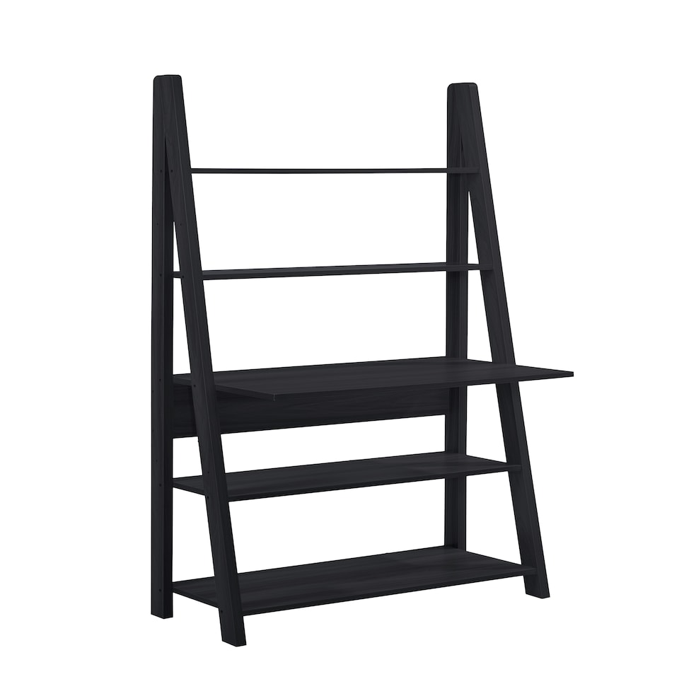 image 1 of Riva Ladder Bookcase with 5 Tier Black Wood Effect