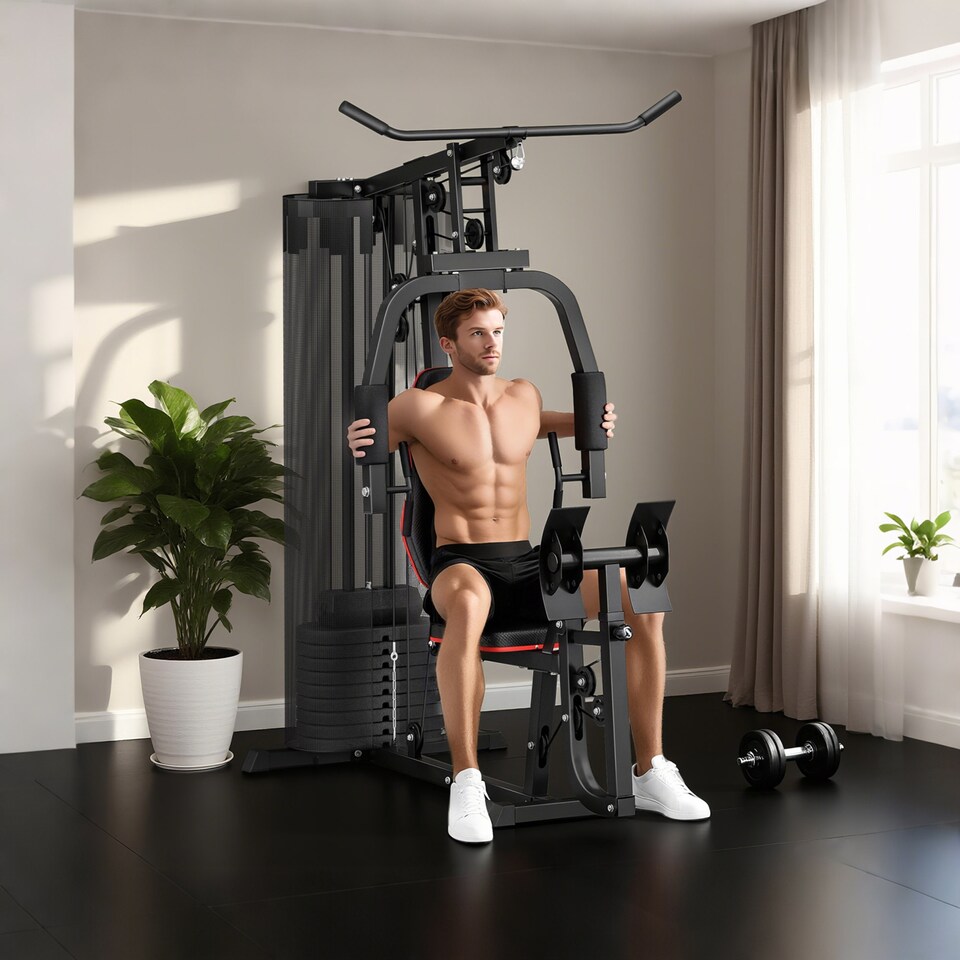 image 1 of SPORTNOW Home Gym Machine Compact Multi Gym with 45kg Weight Stack
