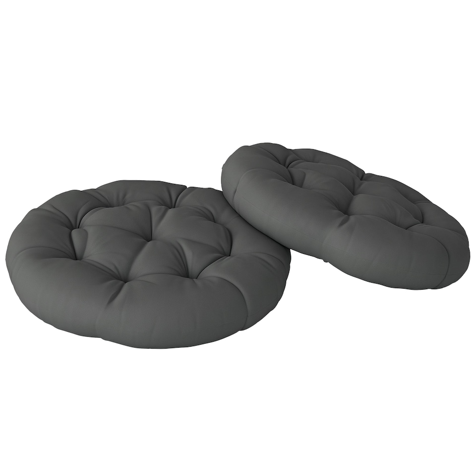 image 1 of Outsunny Outdoor Seat Cushions Set of 2, Tufted Round Chair Pads, Dark Grey