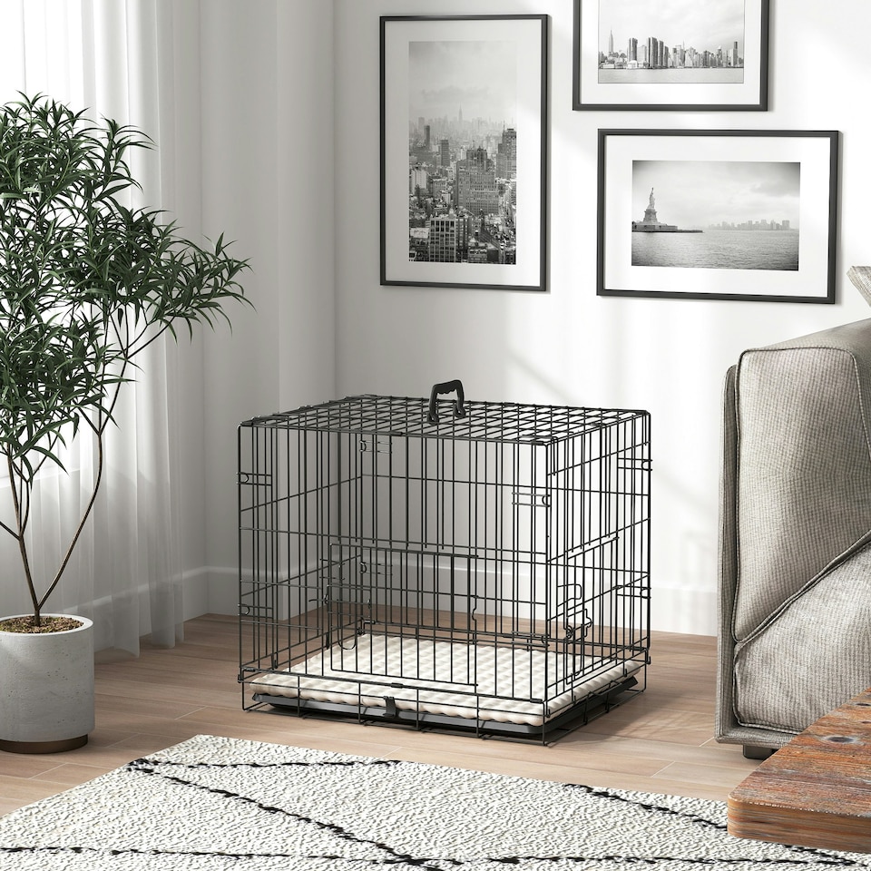 image 1 of PawHut Dog Crate with Two Doors, Tray, Soft Cushion, for Extra Small Dogs