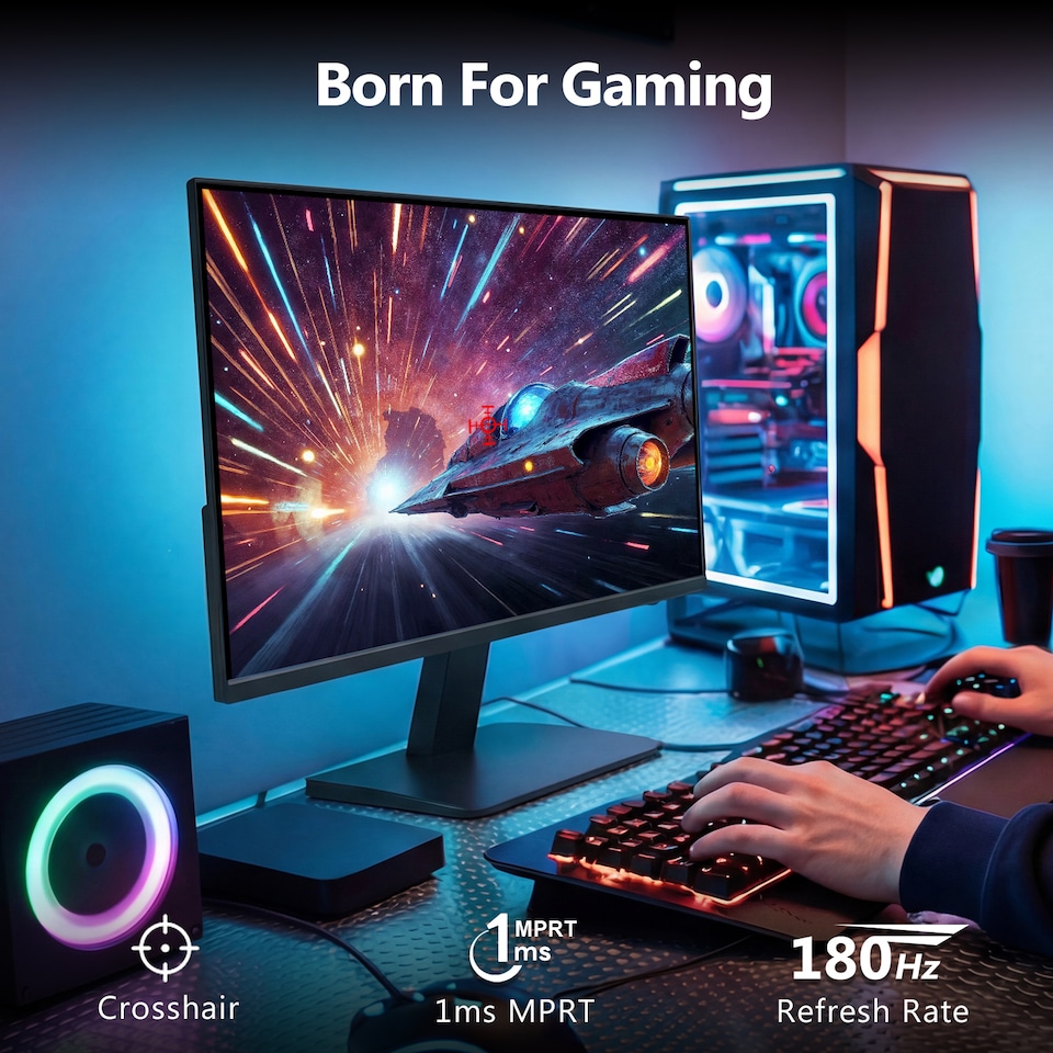 image 1 of Z-EDGE UG27F 27 inches 180Hz IPS FHD 1080P LED Gaming Monitor, HDMI(2.0)x1 and DP(1.4)x1 Support HDR FreeSync 1MS Response Time | Black | 1