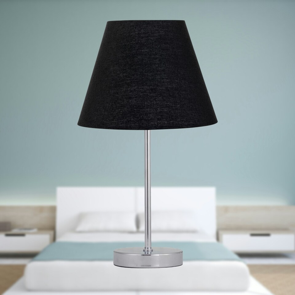 image 1 of Set of 2 Chrome Stick Table Lamps with Black Fabric Shades Chrome | Black