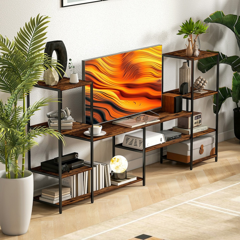 image 1 of HOMCOM TV Unit for TVs up to 55 Inches, Industrial TV Stand with Shelves Brown