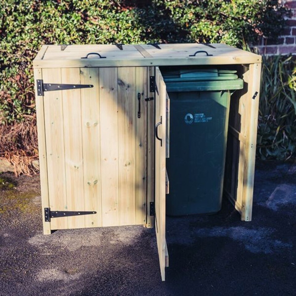 image 1 of Deluxe Double Bin Store - Timber - L90 x W140 x H120 cm - Garden Storage - Minimal Assembly Required Brown
